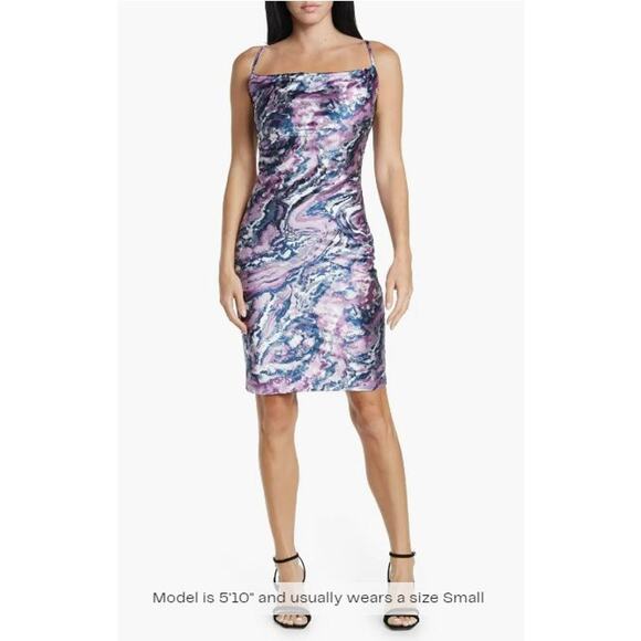 LOVE X DESIGN NEW $88 Elaine Cowl Neck Sheath  Dress Amethyst Marble Medium - Picture 1 of 7